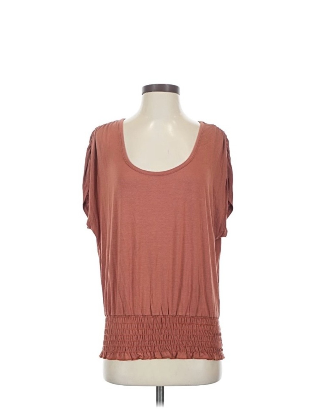 Loveappella Scoop Neck Short Sleeve Top in Rust